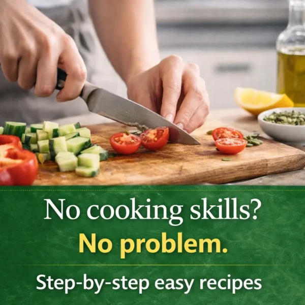 beginner-vegetarian-cooking-easy-recipes simple cooking ingredients and easy vegetarian meal preparation in clean kitchen for beginners