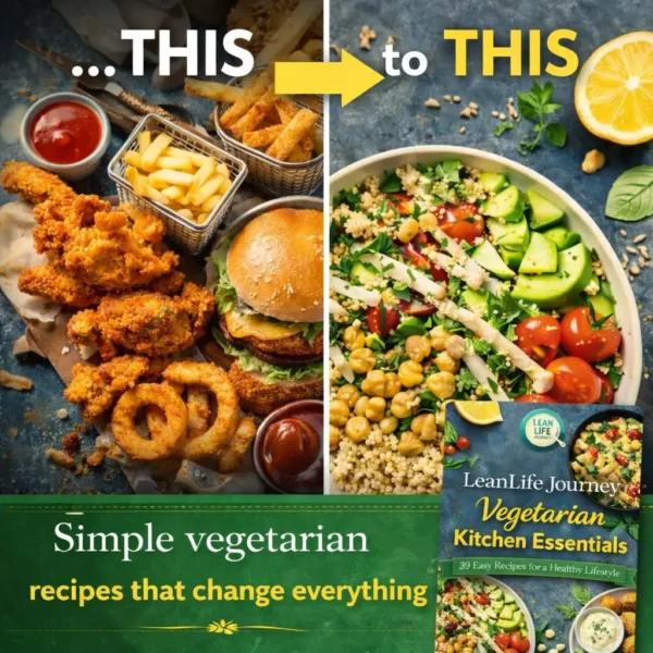 healthy-eating-transformation-vegetarian-recipes comparison between unhealthy fast food and healthy vegetarian meals showing lifestyle transformation