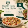 Healthy pasta recipes for busy nights, baked penne dish beside the Light and Full ebook