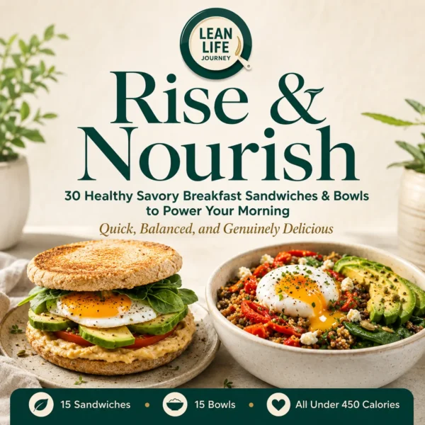 Rise & Nourish Healthy Savory Breakfast Ebook Cover Rise & Nourish healthy savory breakfast ebook cover with an avocado egg sandwich and a savory grain bowl
