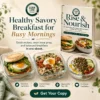 Healthy Savory Breakfast Meal Prep for Busy Mornings Healthy savory breakfast meal prep in glass containers with an egg sandwich, savory oats, and a lentil yogurt bowl