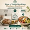 Sweet vs Savory Breakfast Comparison A sugary pastry next to a balanced healthy savory breakfast bowl from the Rise & Nourish ebook