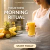 Tropical smoothie recipes as a morning ritual — woman holding golden mango smoothie, energy and wellness