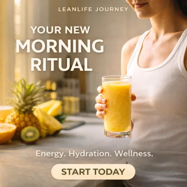 Tropical smoothie recipes as a morning ritual — woman holding golden mango smoothie, energy and wellness