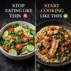 upgrade vegetarian recipes gourmet dishes Comparison of basic salad and gourmet vegetarian recipes showing upgrade to premium plant-based cooking