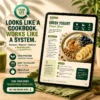 High protein vegetarian meals displayed on tablet with recipe, macros and meal plan guide
