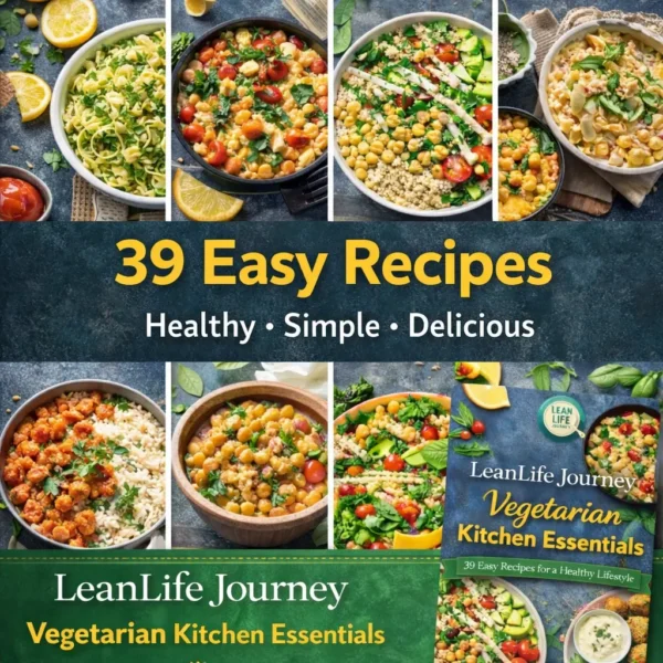vegetarian-recipes-ebook-39-easy-meals collection of colorful vegetarian meals including salads pasta and bowls from healthy recipe ebook